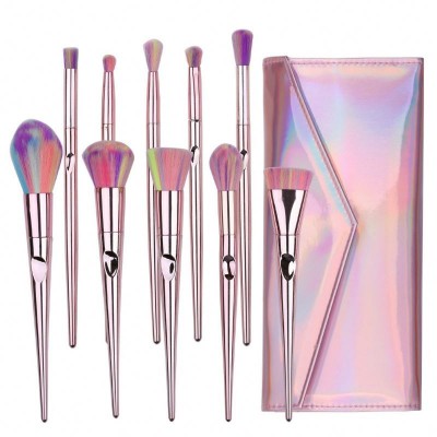 10 Pieces Pink Pole Colorful Cosmetic Bag Makeup Brush Set Beauty Tool Eye Shadow